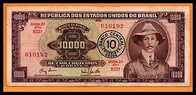 Brazil VF Note 10 Cruzeiros Novos ND (1967) Overprint on 10000 Cruzeiros P-190a. - Image 1 of 2
