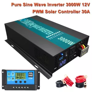 3000W Pure Sine Wave Inverter 12V Power Solar Charge Controller 30A Truck RV Car - Picture 1 of 11