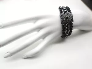 Brazalete Elástico Negro Cristal Imitado Hematita Magnético Cuentas Moderno - Imagen 1 de 4