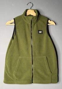 Boys Youth Medium 10/12 - CAT Caterpillar Green Full Zip Fleece Vest - Picture 1 of 7