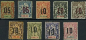 FRENCH COLONIES GABON 1892 PEACE + COMMERCE SAGE FOURNIER PRINTS 9 stamps - Picture 1 of 2
