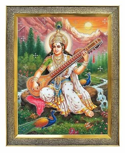 Synthetic wood Photo Frame of Goddess Saraswati Ji, Size 28 cm x 1.5 cm x 33 cm - Picture 1 of 3
