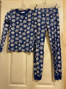 Hanna Andersson Snowflake Long Johns Boys Girls Pajamas Set Size 140  10 - Picture 1 of 2