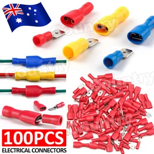Wire Crimp Connector Spade Electrical Terminals Fully Insulated Red Blue Yellow - Picture 1 of 12