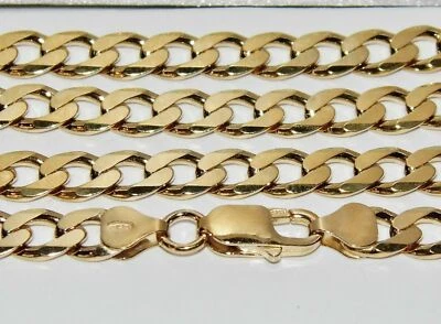 Solid 9ct Yellow Gold on Silver Heavy 9mm CURB Chain 16 18 20 22 24 26 30 inch - Image 1 of 4