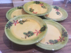 5er Set - Salatteller 8'' rot floral Xmass Steinzeug handbemalt? crazing - Bild 1 von 8