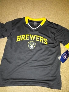 MLB-MILWAUKEE BREWERS-YOUTH SHIRT/JERSEY-NEW-TAGS-SIZE LARGE 12/14-BLUE/GOLD - Picture 1 of 3