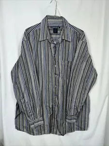 Mens Blue, Tan, Vertical Striped Long Sleeve Oxford Shirt 3XL Tall Drill Brand - Picture 1 of 10