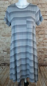 LuLaRoe Dress Size Small Carly Gray Striped Short Sleeve Pocket Hi Low C - Picture 1 of 6