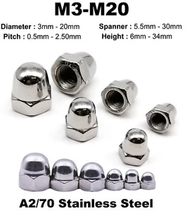 M3 M4 M5 M6 M8 M10 M12 M14 M16 M18 M20 ACERO INOXIDABLE A2 CABEZA CÚPULA TAZA TUERCAS - Imagen 1 de 17