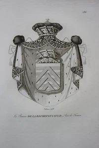 GRAVURE BLASON HERALDIQUE DE LA ROCHEFOUCAULD AMOIRIES RESTAURATION 1815 - Foto 1 di 5