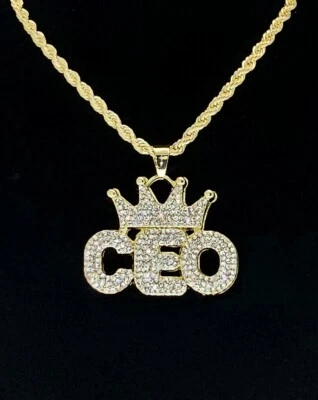 Collar de 24" enchapado en oro o plata CEO de circonita helada para hombre joyería Hip Hop Foto 1 de 4