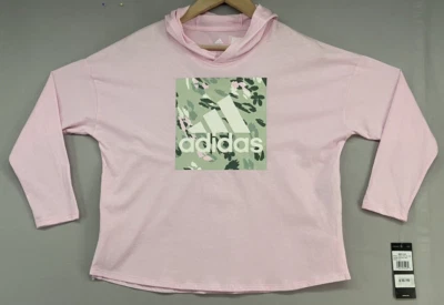 Adidas Hoodie Shirt YOUTH GIRLS Sz 14-LOOSE FIT-Pink w/Camo-Long Sleeve-MSRP $30 - Image 1 of 4