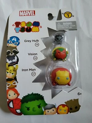 Nuevo Disney Marvel Tsum Tsum Paquete de 3 Serie 1 Gris Hulk + Visión + Iron Man Foto 1 de 4
