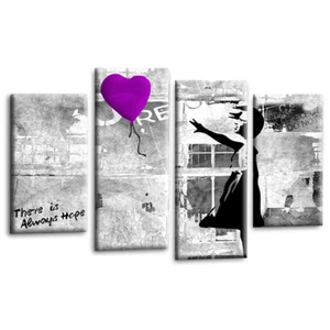 Banksy Wall Art Purple Living Room Bedroom Balloon Girl Canvas Picture Framed - Picture 1 of 6