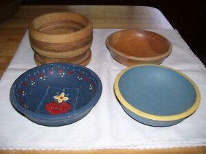 Lot of 4 Vintage Primitive Wood Kitchen Bowls 1 is Woodpecker Ware