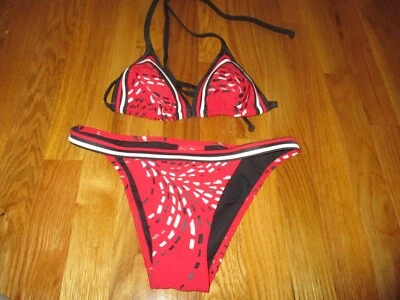 Traje de baño bikini geométrico Gideon Oberson rojo negro 2 piezas talla 6 Foto 1 de 4