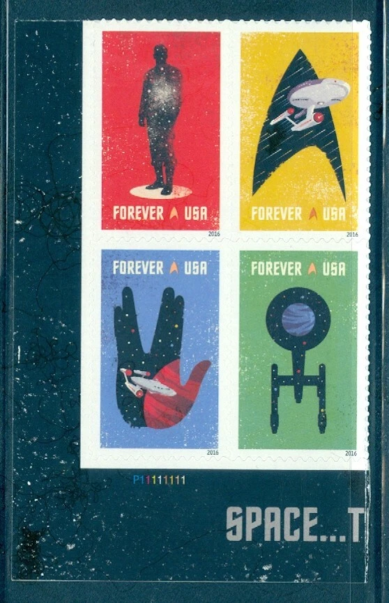 US 5132-5135 Star Trek, Plate #P11111111 Block/4 MNH, reacts to UV Light - Image 1 of 1