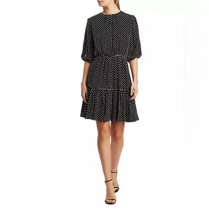 Derek Lam 10 Crosby Kala gepunktetes ausgestelltes Kleid mit PuffĂ€rmeln GröĂe 8 - Bild 1 von 11