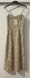 VESTIDO ZARA CRUDO BEIGE BORDADO FLORAL INSPIRADO EN CORSETERÍA MIDI TIRAS TALLA M - Imagen 1 de 10