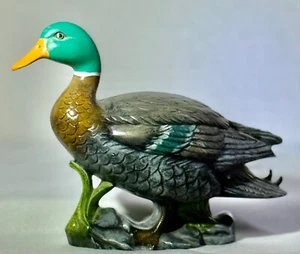 Vintage handbemalte Keramik bunt stehende wilde Stockente Figur signiert - Bild 1 von 8