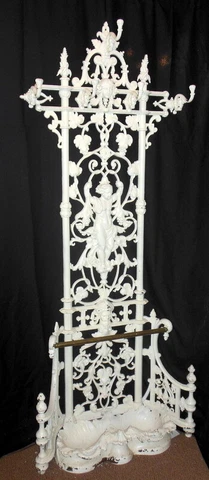 RARE SUPERB Antique VICTORIAN  cast Iron HALL TREE CHERUBS GRIFFINS 78" h Cover