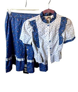 For Get Me Knot 2 piece (skirt & blouse) by Lisa London retro blue/white size 14 - Picture 1 of 8
