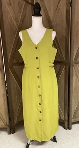 Vintage 80’s Damen Gr. 14 Leinenmischung limettengrün Button-Down Etui Maxikleid - Bild 1 von 14