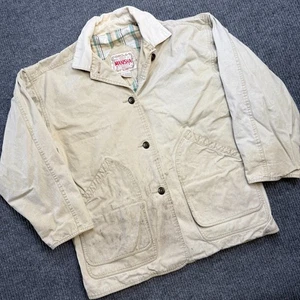 VTG Manisha Chore Jacket Adult Medium Beige Barn Field Coat Distressed Thrashed - Picture 1 of 16