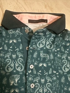 Greyson Golf Polo Shirt Green Wolves, Snakes, Wildlife animals Sz Small - Picture 1 of 5