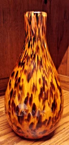 ART Glas 12"x6" Vase orange/schwarz Herbst Herbst Dekor-mundgeblasen glänzend Vintage q26 - Bild 1 von 5