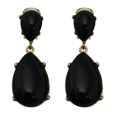 Pendiente clip cabujón lágrima resina negra Foto 1 de 4