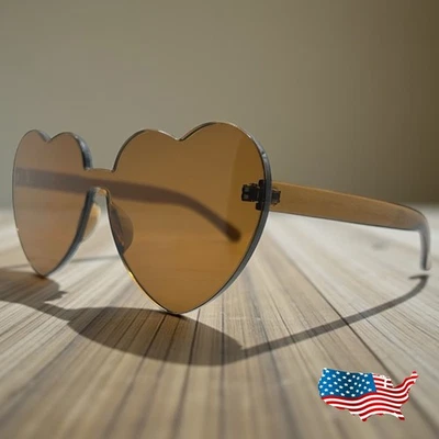 Heart Shape Sunglasses Oversized Fashion UV400 Brown - Image 1 of 4