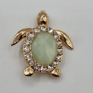 Monet Turtle Pin Brooch Gold Tone Jeweled Shell Trimmed in Rhinestones In Box - Picture 1 of 20