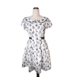 Alice Nightingale Duck Print White Cotton Dress Size 12 Australia Made - Bild 1 von 5