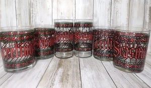 6 Vintage Houze Season Greetings 4 niedrige Kugel & 2 große Becher Gläser gemischtes Set - Bild 1 von 16