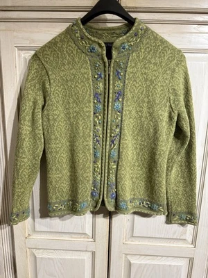 Chaqueta Suéter Vintage Nomadic Traders Pequeña Verde Azul Floral Cremallera Boho Foto 1 de 4