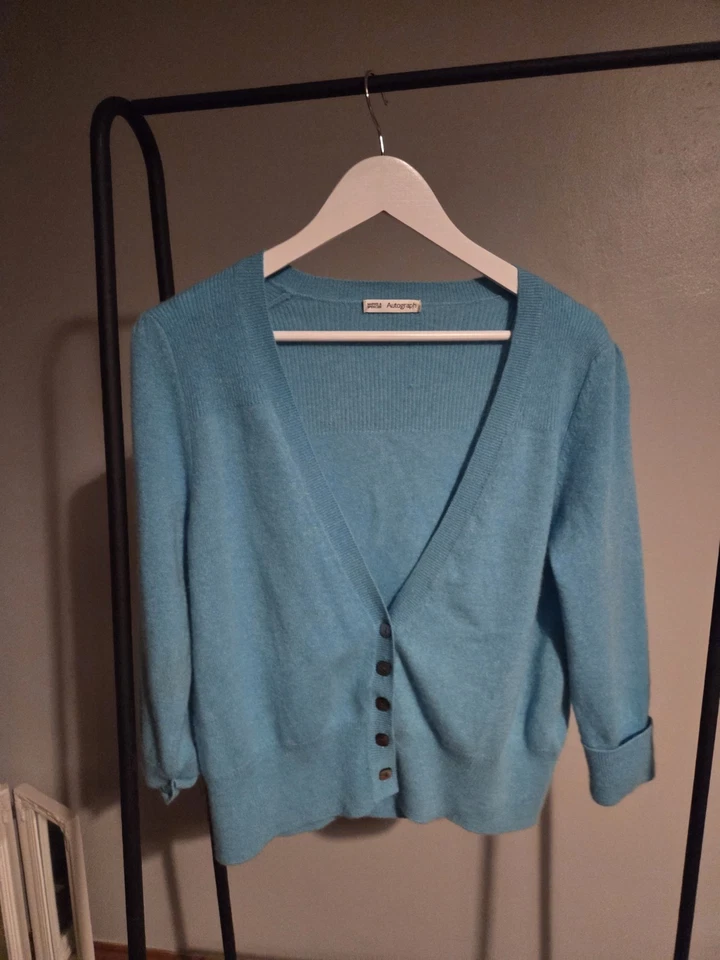 Marks And Spencer M & S cashmere Light Blue Soft Wool Cardigan Top Boho Size 16 - Image 1 of 4