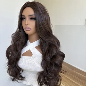 Dark brown Long Wavy Cosplay Party Wigs Women Synthetic Hair Heat Resistant - Picture 1 of 8