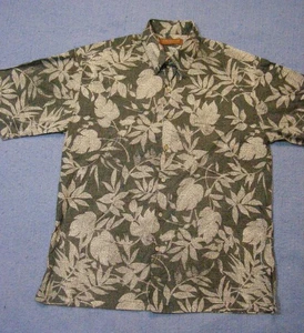 Camisa Tori Richard Hawaiana Aloha Algodón Césped Blanco y Negro Hojas Nativas Talla M - Imagen 1 de 10