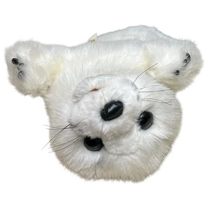 Peluche Folkmanis arpa foca cucciolo pupazzo mano bianco 17” realistico corpo intero ritirato - Foto 1 di 22