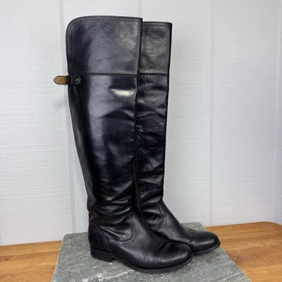 Frye Shirley Black Leather Over The Knee Fold Over Riding Boots Equestrian 6 - Imagem 1 de 4