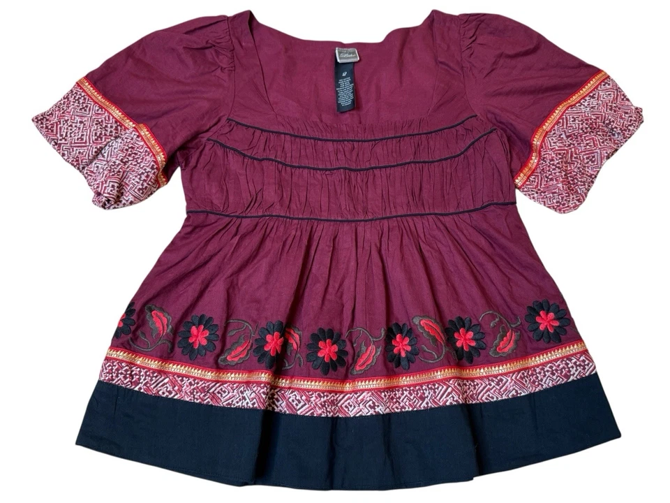 Blusa para mujer Anthropologie Lithe borgoña bordada y adornada talla 2 nueva sin etiquetas Foto 1 de 4