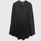 Peruvian Connection Tunic Top Black Cotton Ruffle Tiered Button Front M
