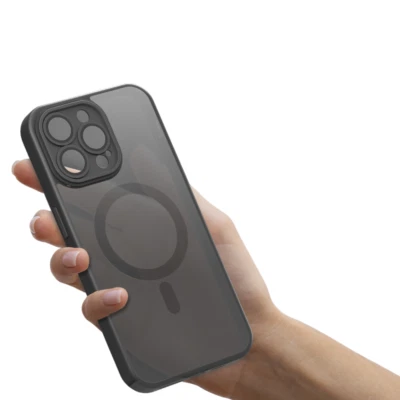Cover per Apple iPhone 14 PRO MAX Nero Semi Trasparente Cerchio Cromato AM13 - Immagine 1 di 4