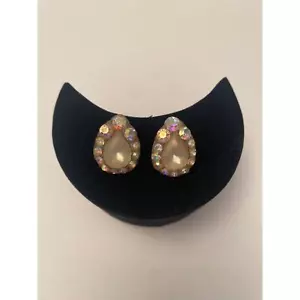 Antique DEPOSE Tear Drop Rhinestones Clip On Earrings Made in France Signed - Picture 1 of 6