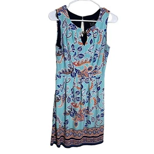 Enfocus Studios Dress Women's 8 Colorful Floral Sleeveless Keyhole Sheath Tank - Picture 1 of 9