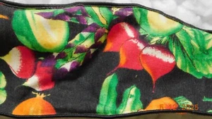 10 yds. SPRING VEGETABLE PRINT WIRE EDGE RIBBON 2.5" WIDE Vintage New - Picture 1 of 3
