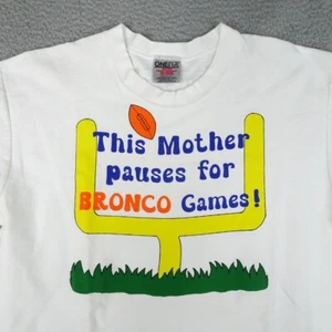 Vtg Oneita Super Heavyweight Microstripe T-Shirt Denver Broncos Mother Pauses L - Picture 1 of 9