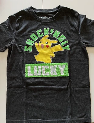 Pokemon Shirt Kids Size Med Black Pikachu St Patrick's Day SHOCKING LUCKY Boys - Image 1 of 4